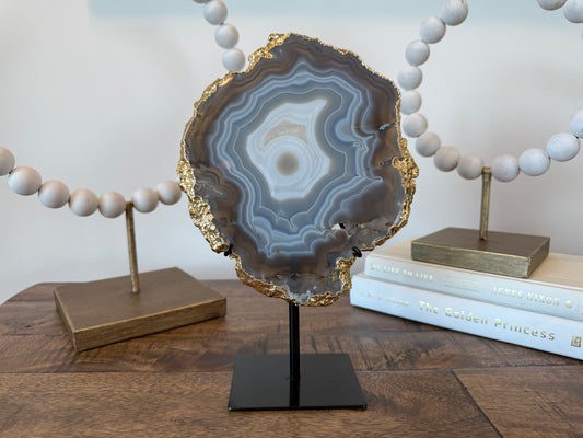 Natural Banded Agate Slab with Gold Electroplating