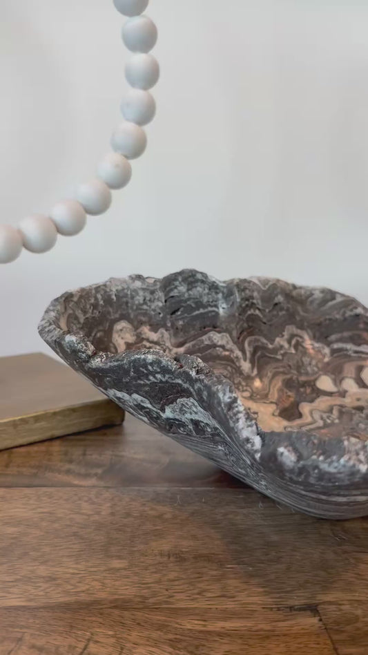 Espresso Swirl Onyx Calcite Wavy Statement Bowl