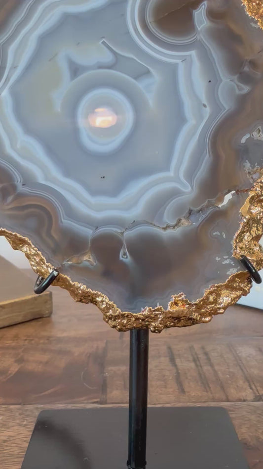 Natural Banded Agate Slab with Gold Electroplating