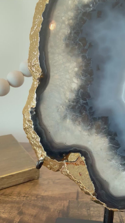 Milky Way Agate Slab with Gold Electroplating